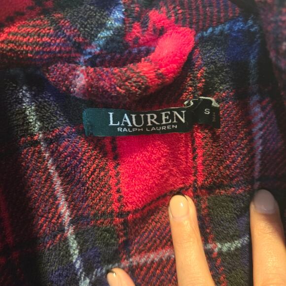 Ralph Lauren Red Plaid Fleece Logo Midi Belted Pocket Robe sz S - Picture 4 of 6
